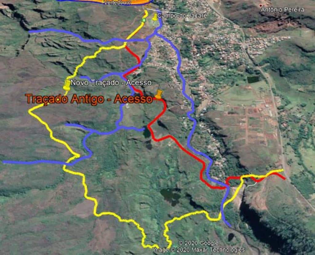 Mapa dos traçados propostos pela Vale para a construção da estrada