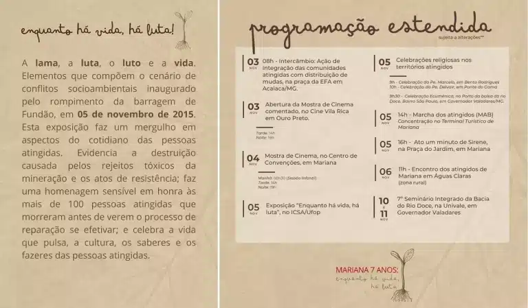 As atividades em memória dos 7 anos da tragédia de Mariana, aconteceram com o lema “Enquanto há vida, há luta” – Foto: Divulgação/Cáritas - MG