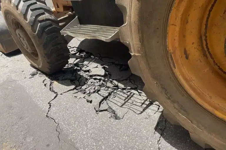 Nas proximidades do grande buraco surgido em Passagem de Mariana, são visíveis outros sinais de deterioração do asfalto