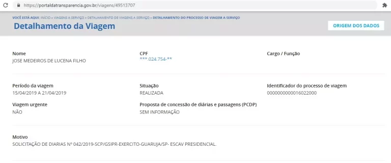 Diárias solicitadas pelo servidor José Medeiros foram utilizadas para pagamento da hospedagem de Bolsonaro, no Guarujá.