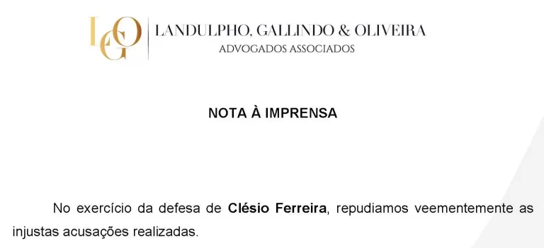 Reprodução parcial da nota à imprensa divulgada pelos advogados em relação à prisão de Antônio Clésio