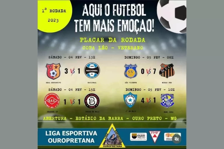 Arte apresenta os resultados da 1ª rodada da Copa de Veteranos de Ouro Preto