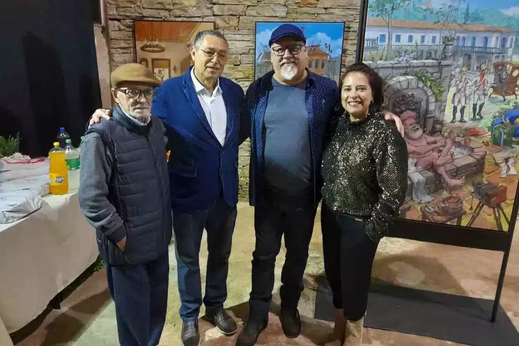 Poetas aldravistas, entre outras personalidades, prestigiaram a abertura da exposição dos quadrões de Camaleão