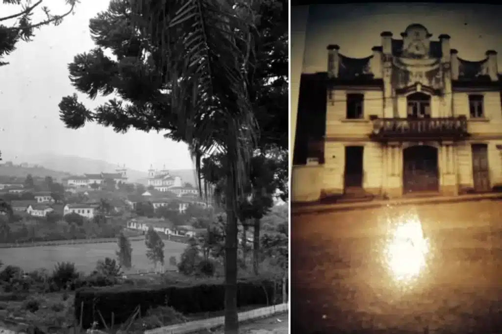 Vista do Campo do Guarani e fachada do Cine Theatro Mariana