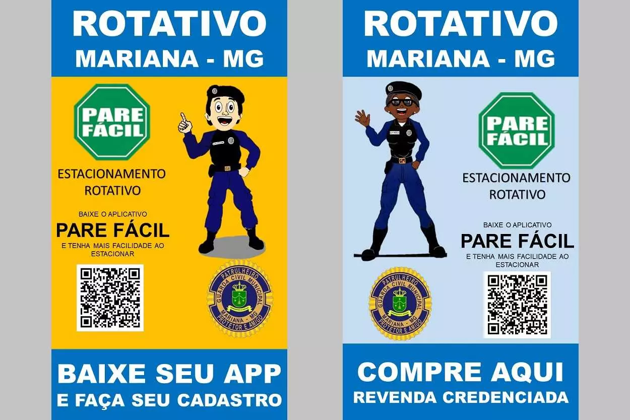 Imagens da campanha de divulgação do estacionamento rotativo de Mariana