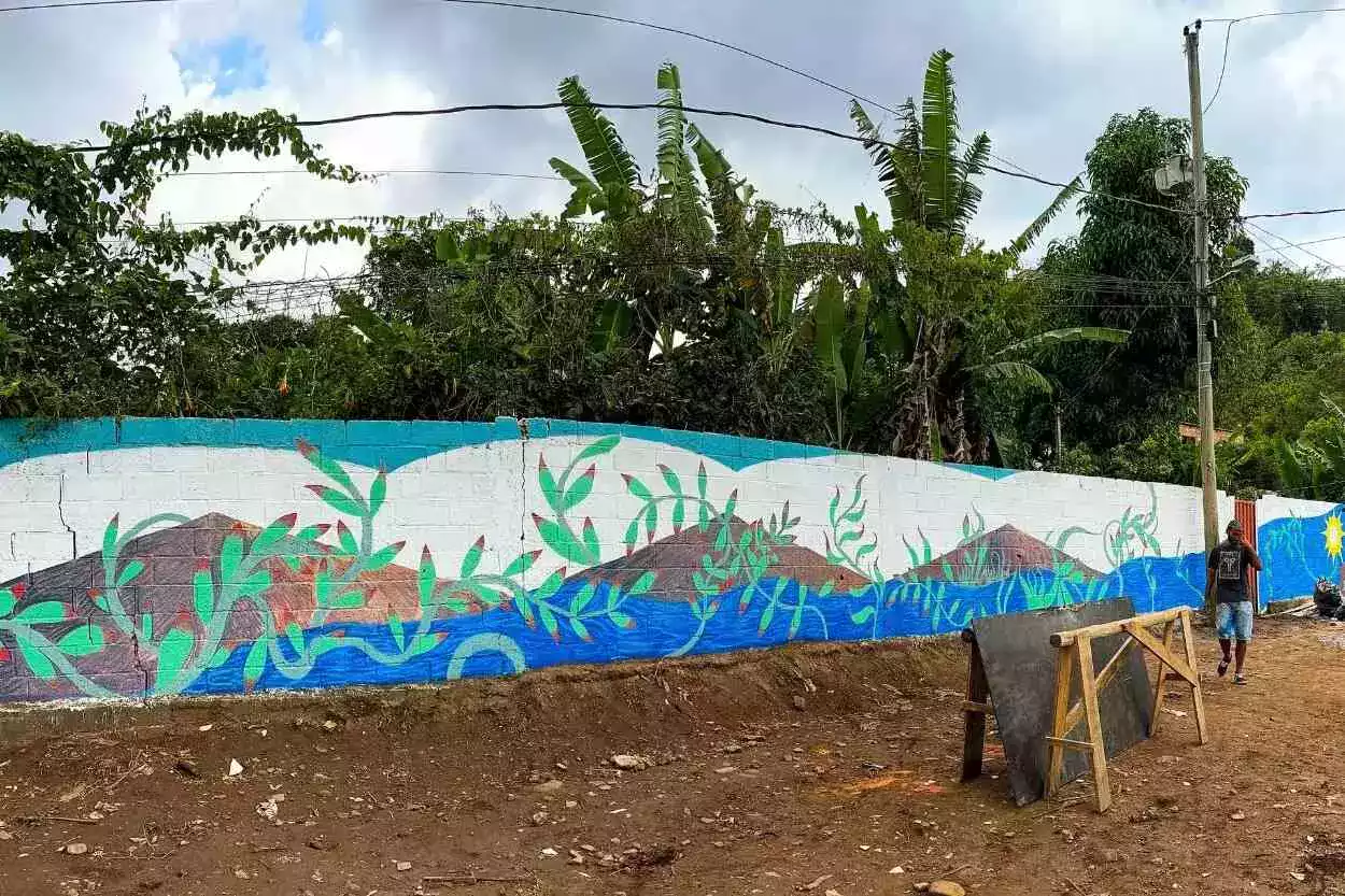 Mural criado em conjunto com os estudantes da Escola Municipal Wilson Pimenta, localizada no bairro Santo Antônio