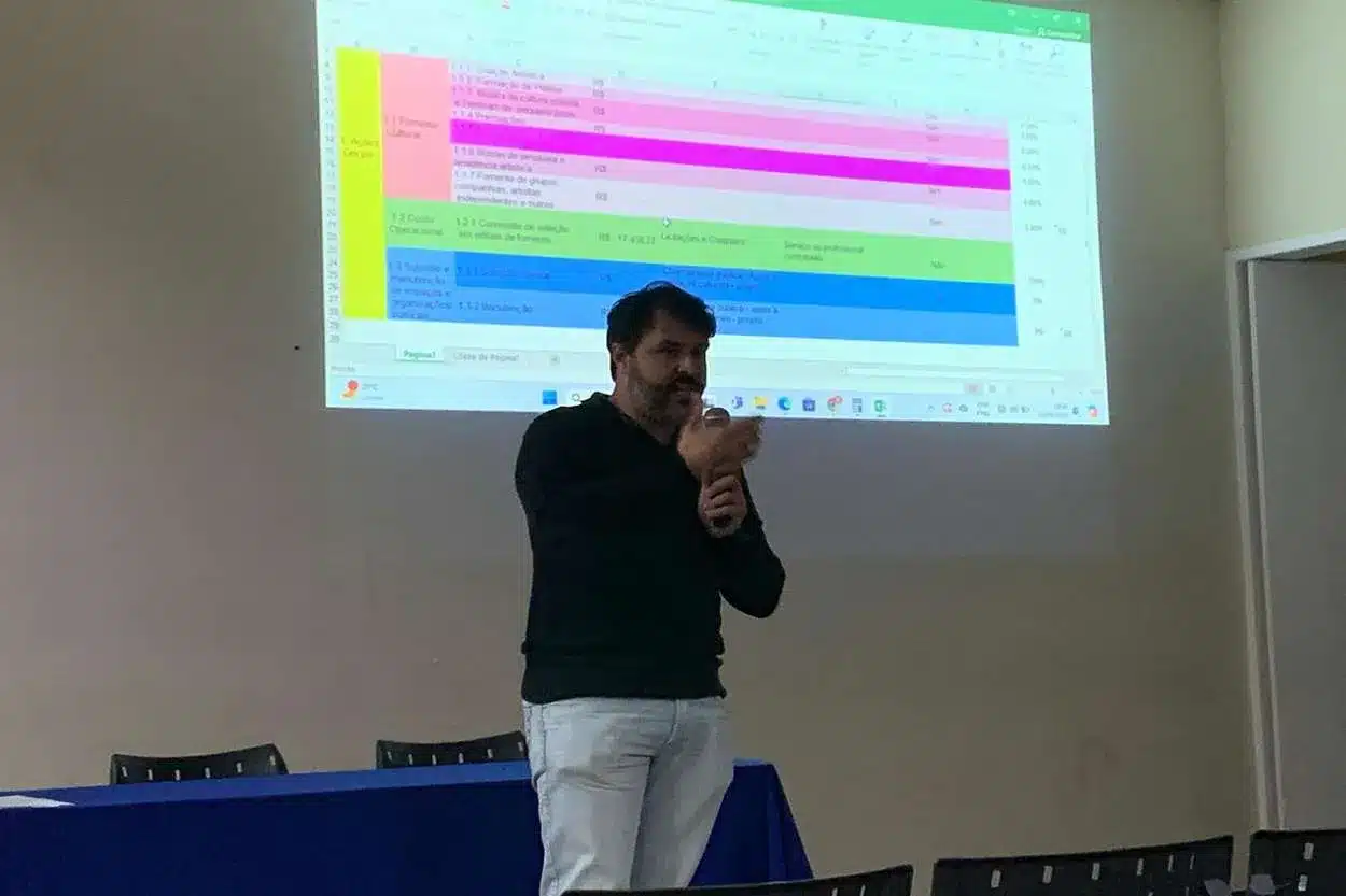 O Secretário de Cultura e Turismo, Gustavo Leite, compareceu à reunião, esclarecendo alguns pontos relacionados à distribuição dos recursos da PNAB