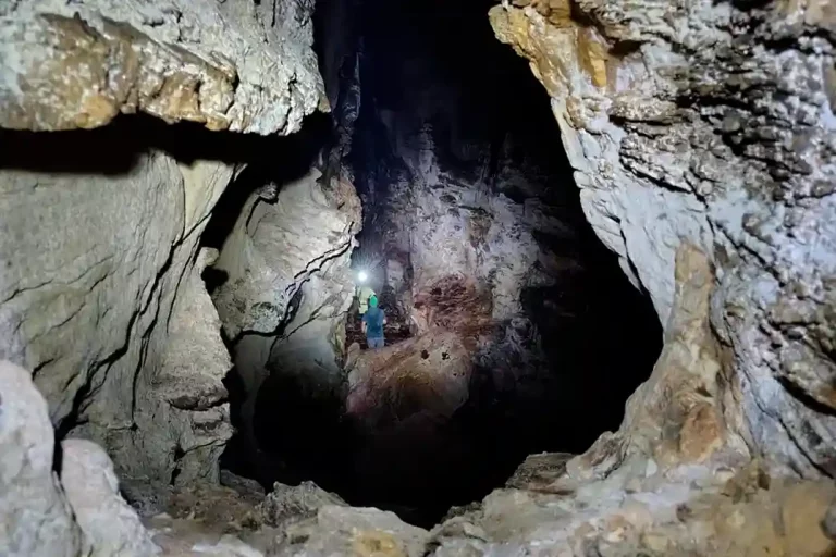 A imagem mostra uma grande abertura na nova caverna encontrada na Serra do botafogo