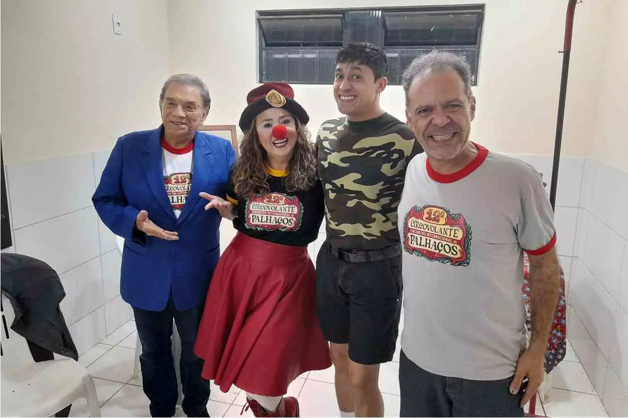 Dedé Santana, Palhaça Jojoba, Bananinha e Xisto Siman, no 12º Encontro de Palhaços, em 2022