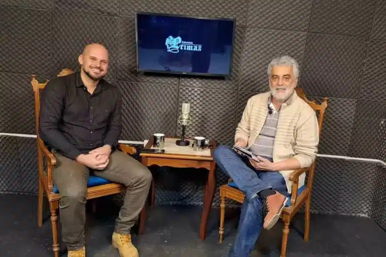 Pedro Mol e Luiz Loureiro, na gravação da Entrevista Primaz