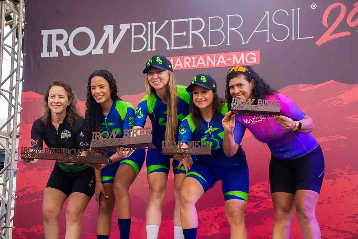 Pódio feminino de alguma categoria do Iron Biker Brasil 2025