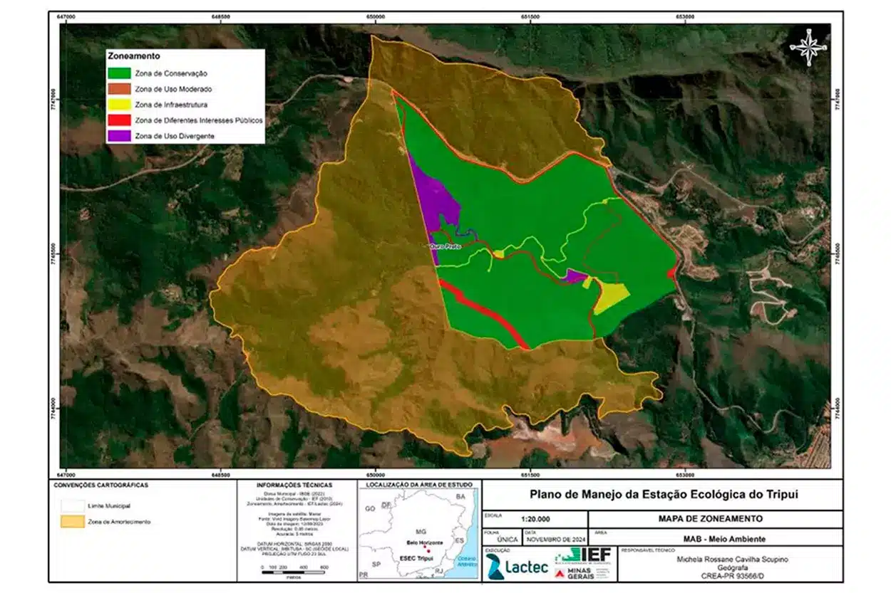 Mapa com a revisão do Plano de Manejo da Estação Ecológica do Tripuí