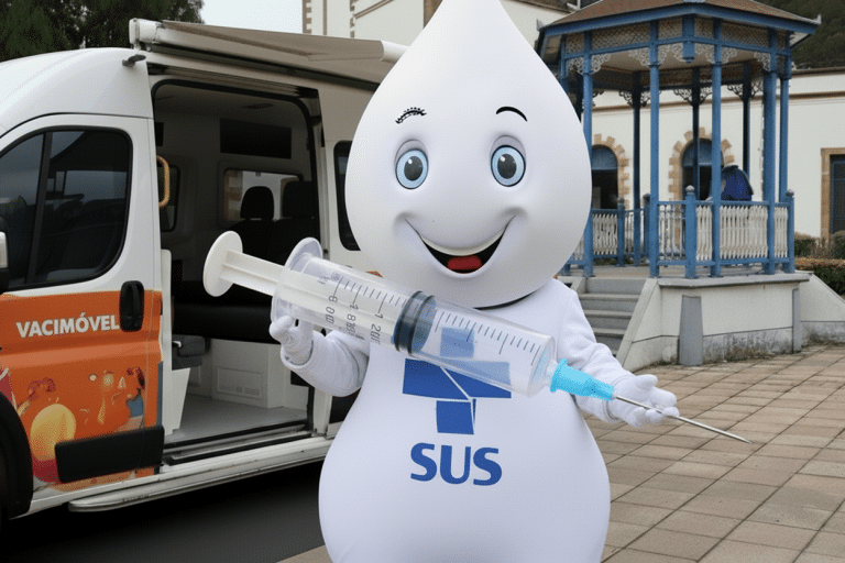 ze gotinha em frente ao vacimóvel pr dia D da Multivacinação