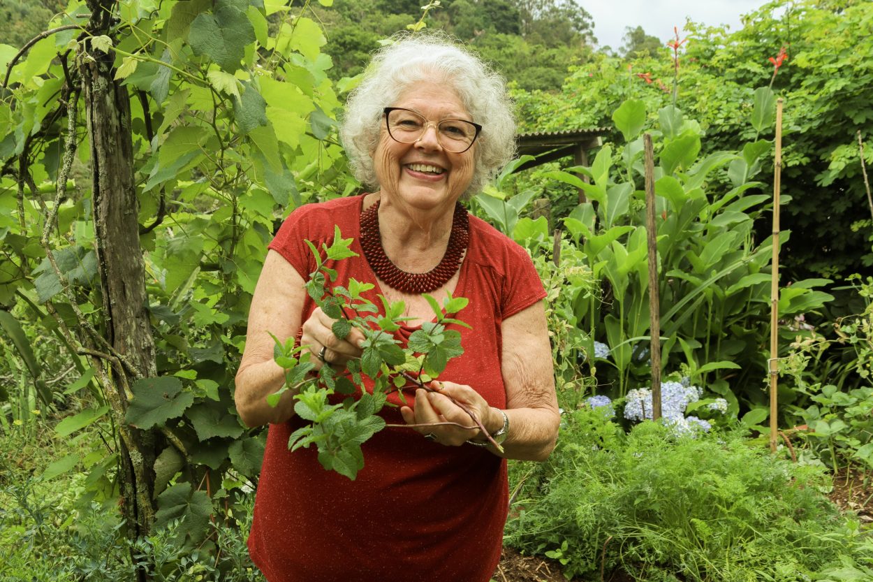 Regina aparece em sua horta.