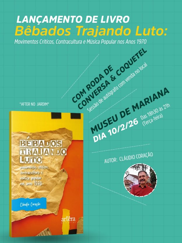Arte doevento de lançamento do livro “Bêbados Trajando Luto”.