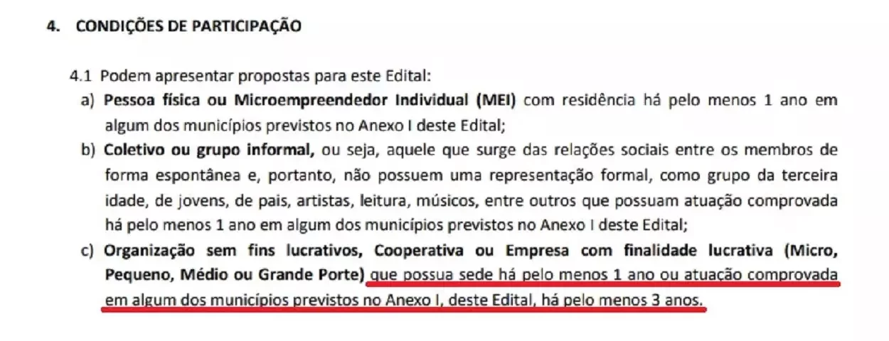 Trecho do Edital Doce, da Fundação Renova