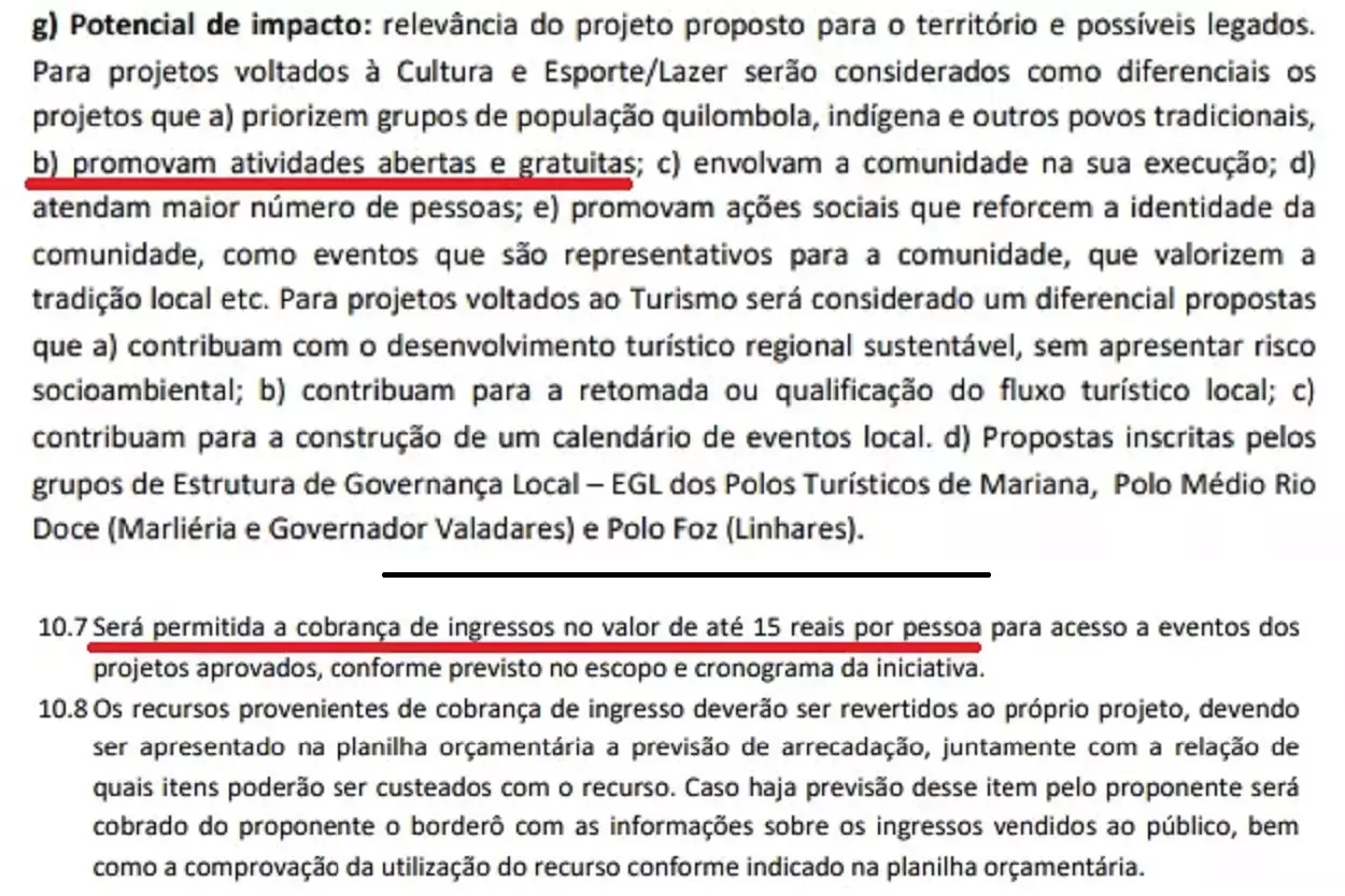 Trecho do Edital Doce, da Fundação Renova